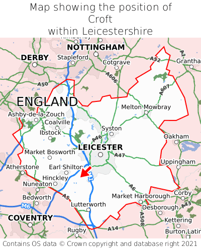 Map showing location of Croft within Leicestershire