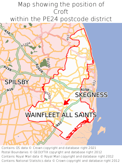 Map showing location of Croft within PE24
