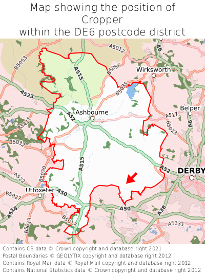 Map showing location of Cropper within DE6