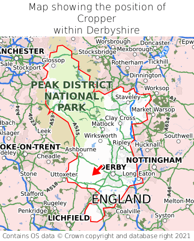 Map showing location of Cropper within Derbyshire