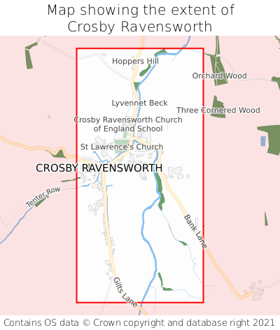 Map showing extent of Crosby Ravensworth as bounding box