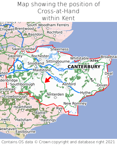 Map showing location of Cross-at-Hand within Kent