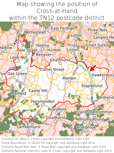 Map showing location of Cross-at-Hand within TN12