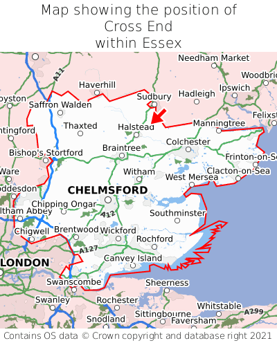Map showing location of Cross End within Essex