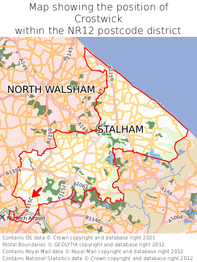 Map showing location of Crostwick within NR12