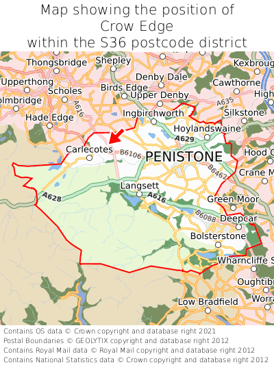 Map showing location of Crow Edge within S36