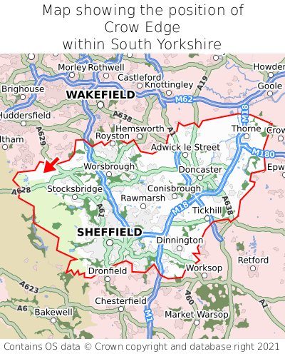 Map showing location of Crow Edge within South Yorkshire