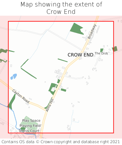 Map showing extent of Crow End as bounding box