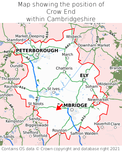 Map showing location of Crow End within Cambridgeshire