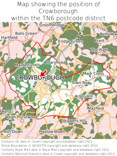 Map showing location of Crowborough within TN6