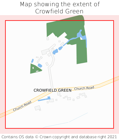 Map showing extent of Crowfield Green as bounding box