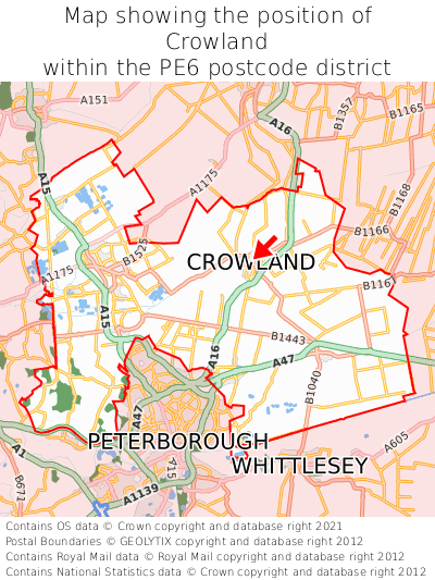 Map showing location of Crowland within PE6