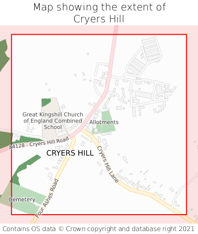 Map showing extent of Cryers Hill as bounding box