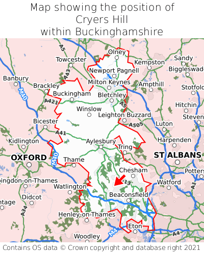 Map showing location of Cryers Hill within Buckinghamshire