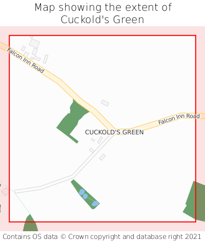 Map showing extent of Cuckold's Green as bounding box