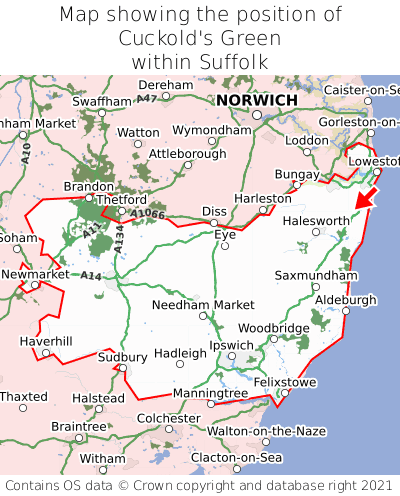 Map showing location of Cuckold's Green within Suffolk