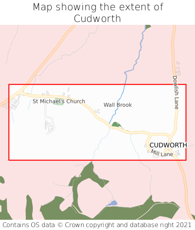 Map showing extent of Cudworth as bounding box