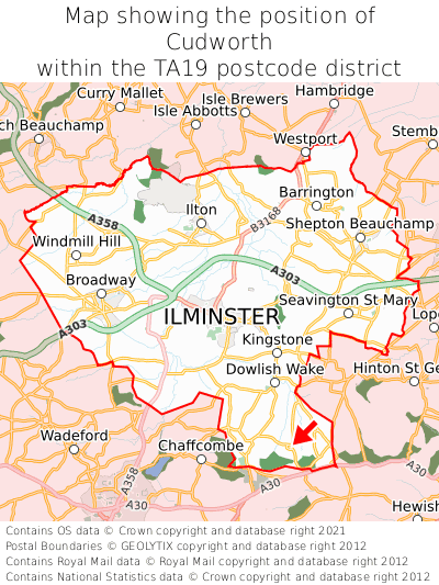 Map showing location of Cudworth within TA19