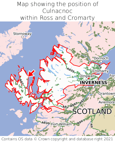 Map showing location of Culnacnoc within Ross and Cromarty