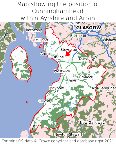 Map showing location of Cunninghamhead within Ayrshire and Arran