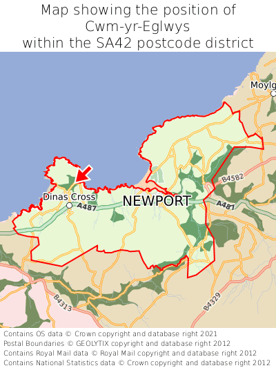 Map showing location of Cwm-yr-Eglwys within SA42