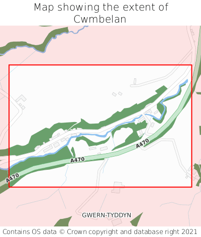 Map showing extent of Cwmbelan as bounding box