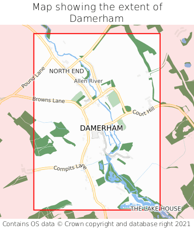 Map showing extent of Damerham as bounding box