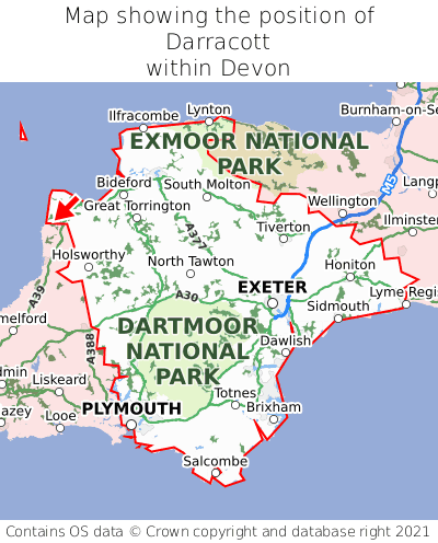 Map showing location of Darracott within Devon