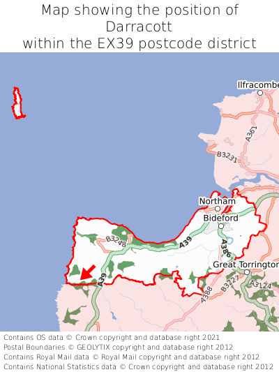 Map showing location of Darracott within EX39