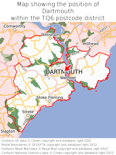 Map showing location of Dartmouth within TQ6