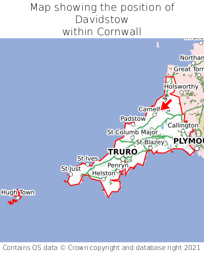 Map showing location of Davidstow within Cornwall