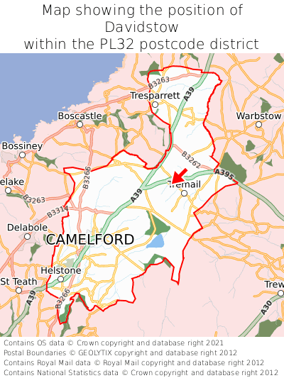 Map showing location of Davidstow within PL32