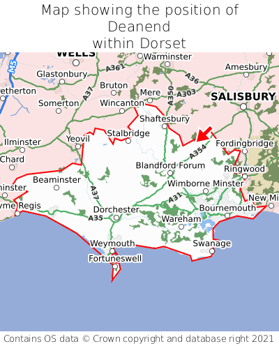 Map showing location of Deanend within Dorset