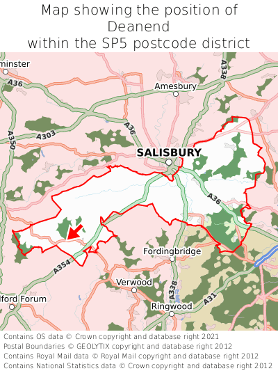 Map showing location of Deanend within SP5