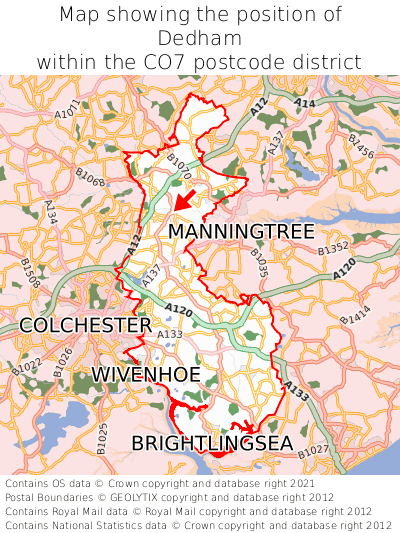 Map showing location of Dedham within CO7