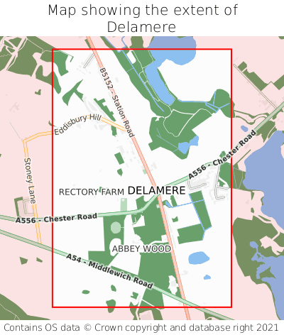 Map showing extent of Delamere as bounding box