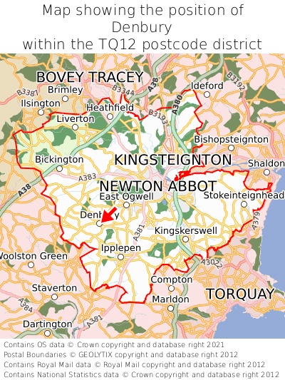 Map showing location of Denbury within TQ12