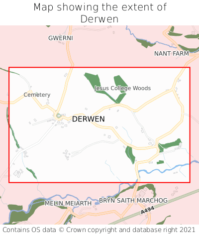 Map showing extent of Derwen as bounding box