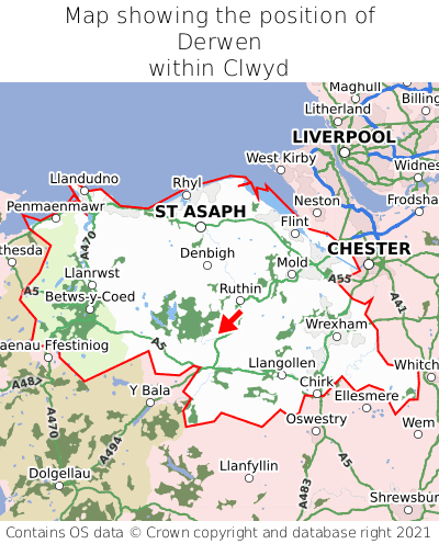 Map showing location of Derwen within Clwyd