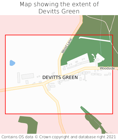 Map showing extent of Devitts Green as bounding box