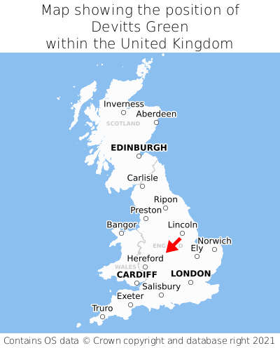 Map showing location of Devitts Green within the UK