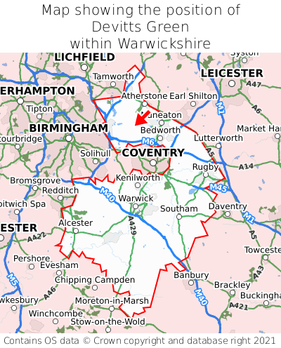 Map showing location of Devitts Green within Warwickshire