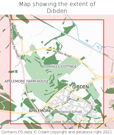 Map showing extent of Dibden as bounding box