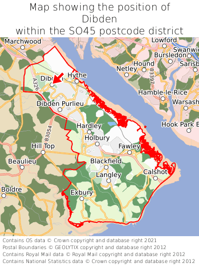Map showing location of Dibden within SO45