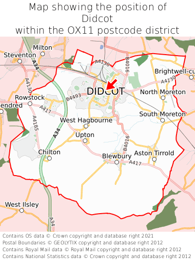 Map showing location of Didcot within OX11