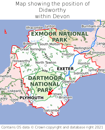 Map showing location of Didworthy within Devon