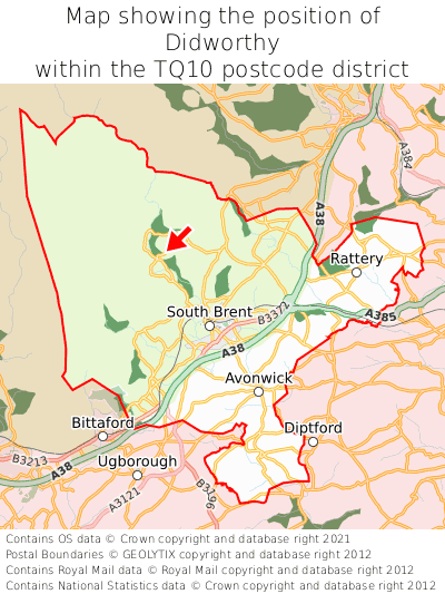 Map showing location of Didworthy within TQ10