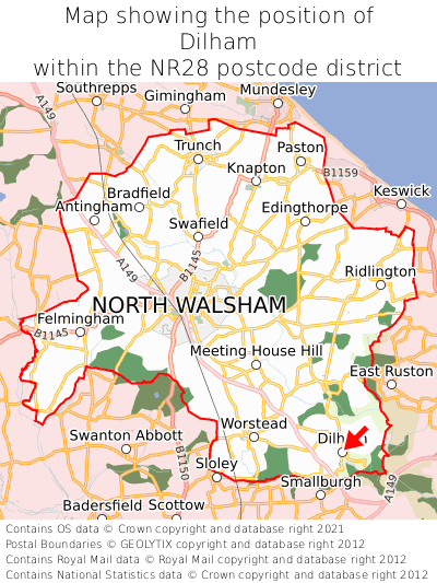 Map showing location of Dilham within NR28