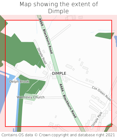 Map showing extent of Dimple as bounding box
