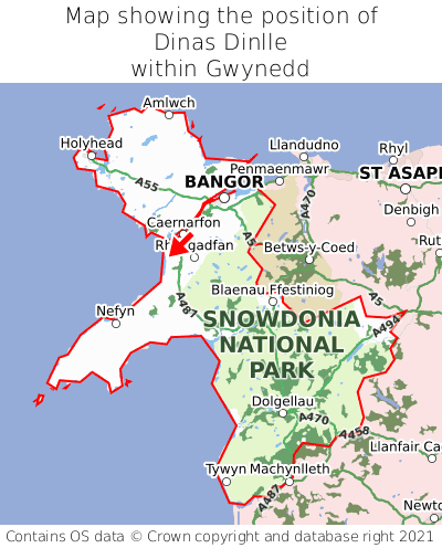 Map showing location of Dinas Dinlle within Gwynedd